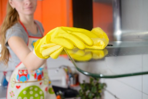 Evening office cleaning in a Wimbledon commercial property with modern interiors